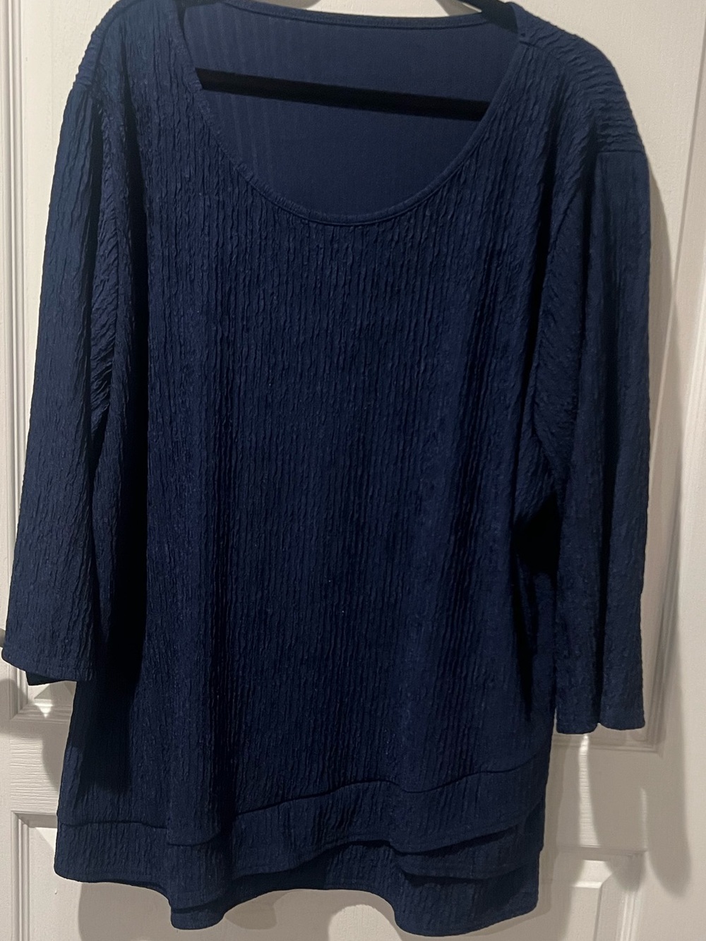 Women’s Navy Crinkle Scoop-Neck Long Sleeve Blouse